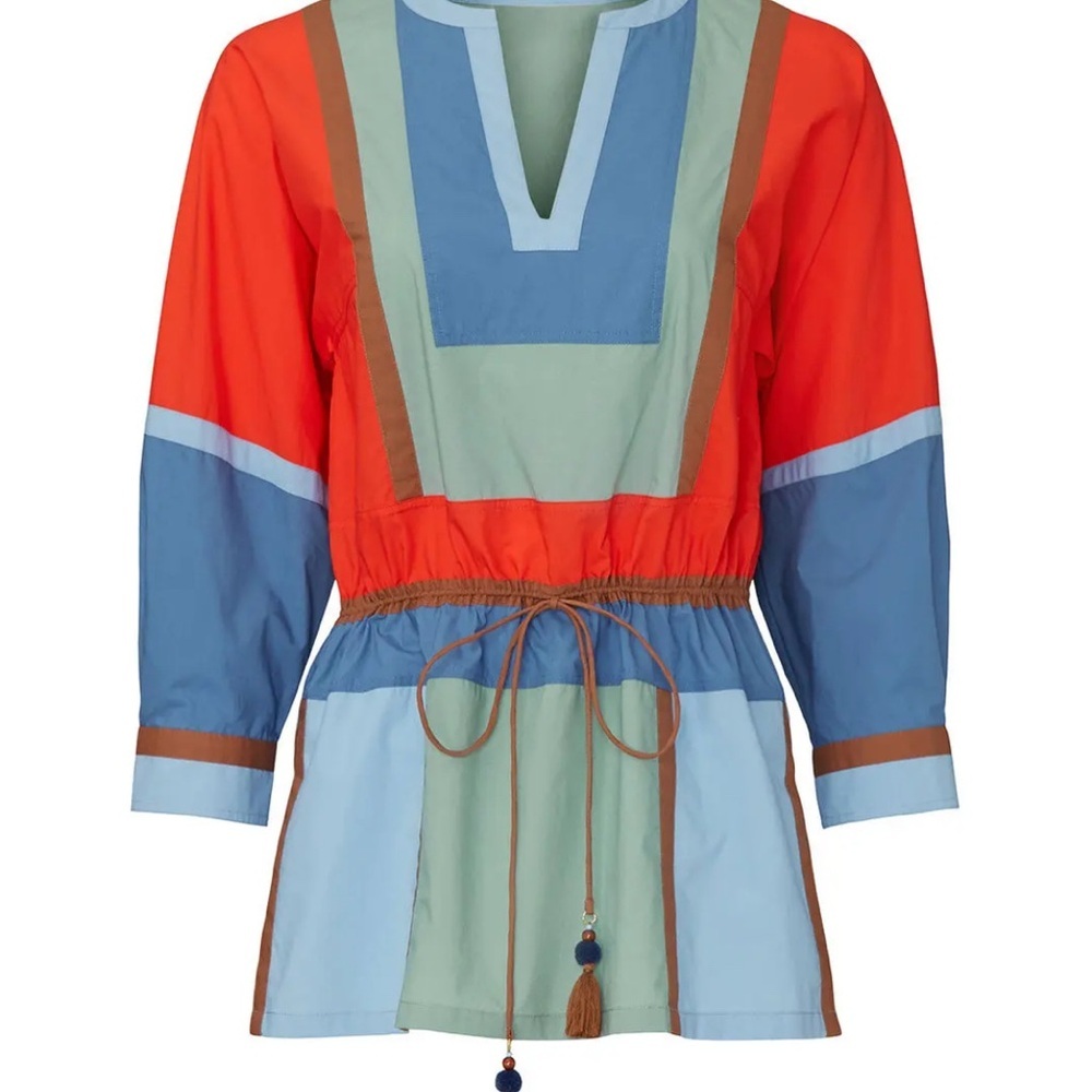 TORY BURCH COLOR-BLOCK POPLIN TUNIC Drawstring
